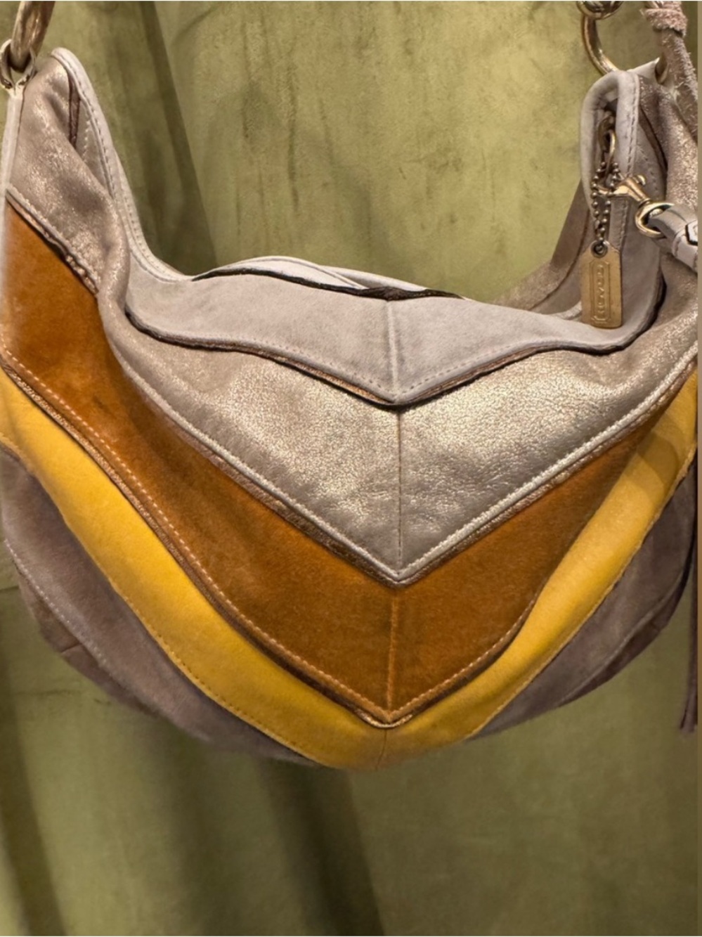 Coach 2004 Chevron Gold, Yellow, & Metallic Hobo Bag RARE Style No. 3664 - Picture 3 of 10
